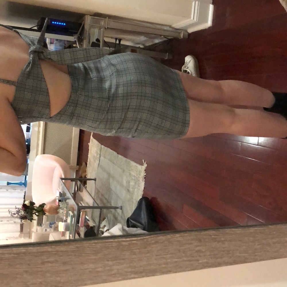 Knit checkered tie back dress